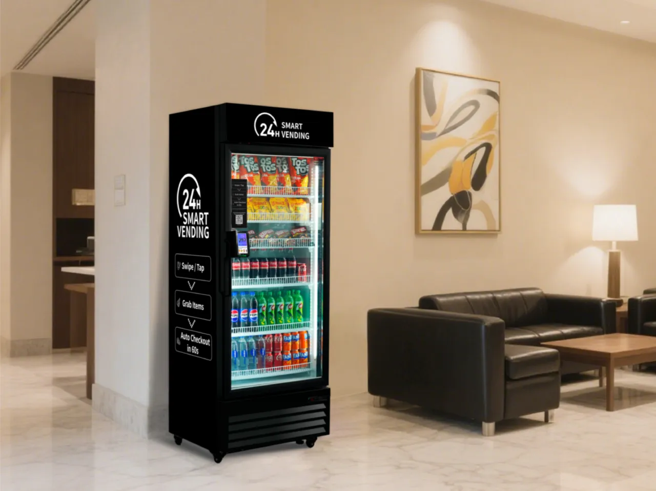 AI Vending Max in a hotel lobby lounge