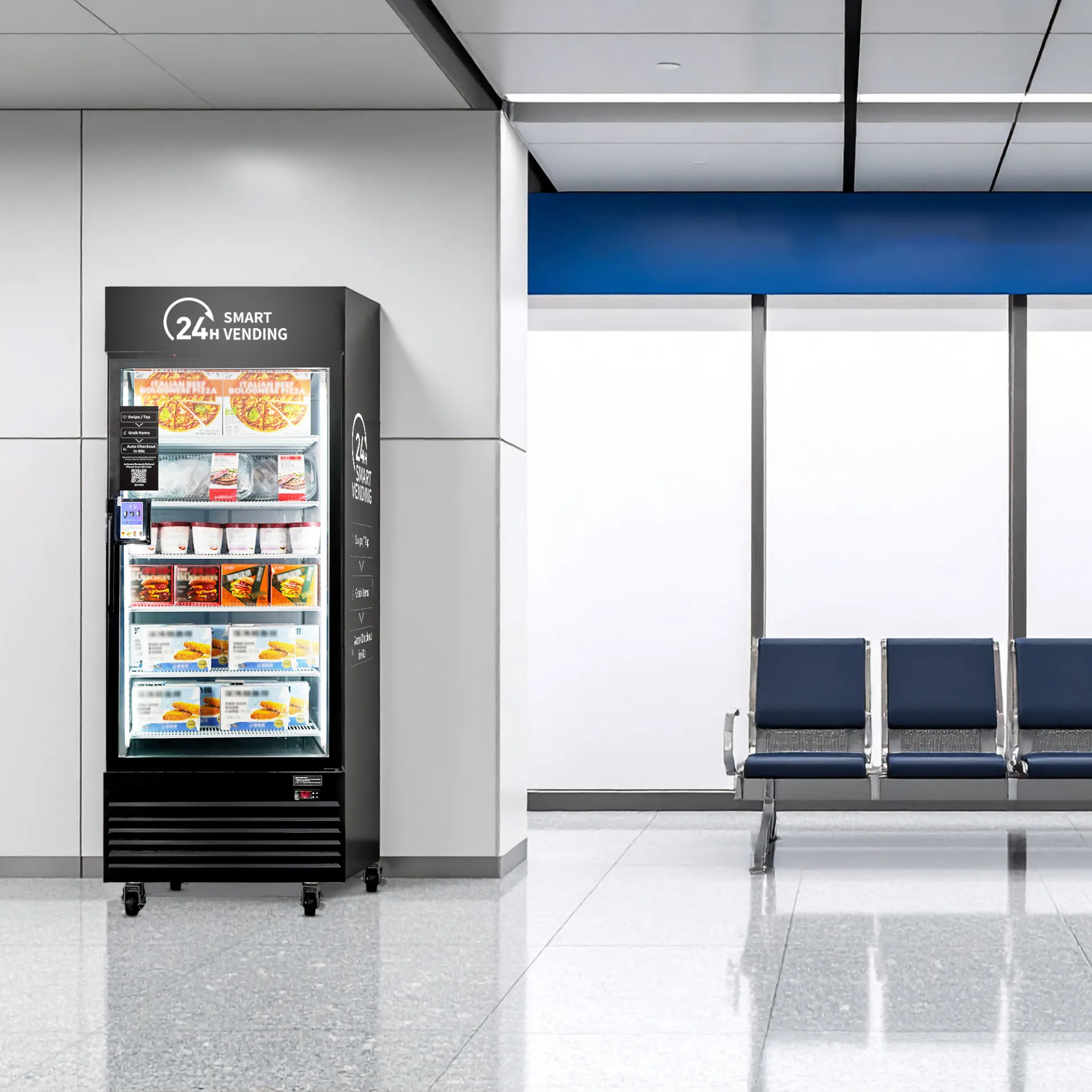 HaHa vending machine in a train-station waiting area